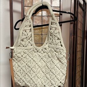 Chic Cream Macramé Shoulder Bag